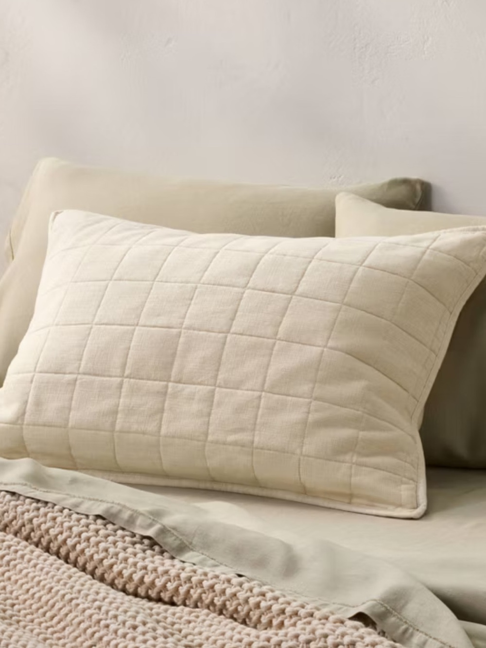 Casaluna Heavyweight Linen Blend Quilt Pillow Sham, Natural, King Size, NWT